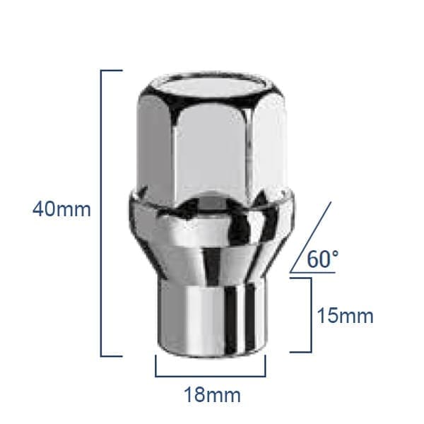 Mutter Hülsiga M12x1.50 40mm - võti 21 - 60° koonus - Silver (KINNINE)