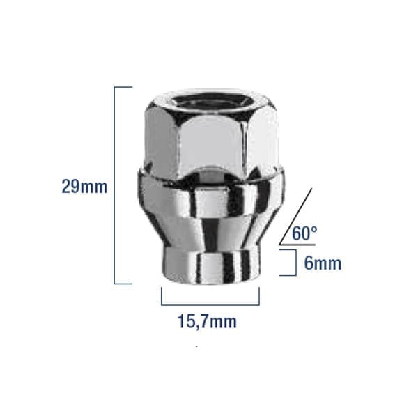Bimecc Mutter Hülsiga M12x1.5 29mm - võti 19 - 60° koonus - Silver (AVATUD)