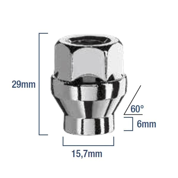 Bimecc Mutter Hülsiga M12x1.25 29mm - võti 19 - 60° koonus - Silver (AVATUD)