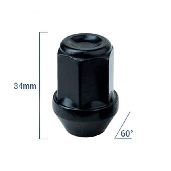 Bimecc Mutter M14x1.5 34mm - võti 19 - 60° koonus - Black (KINNINE)