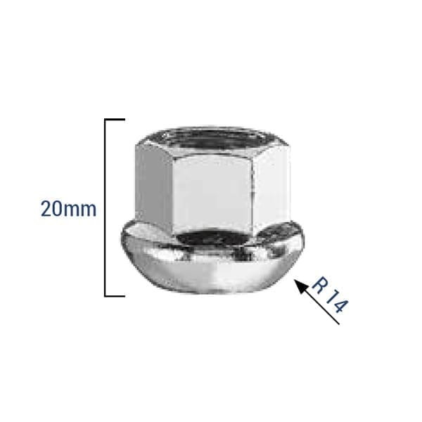 Bimecc Mutter M14x1.5 20mm - võti 19 - Raadius R14 - Silver (AVATUD)