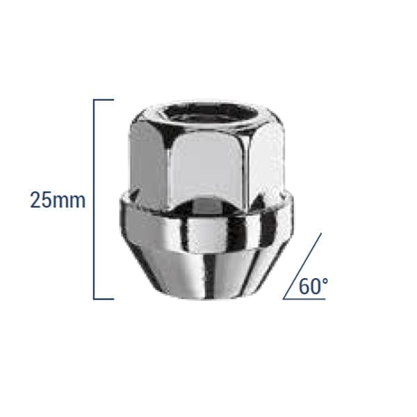 Bimecc Mutter M12x1.25 25mm - võti 19 - 60° koonus - Silver (AVATUD)