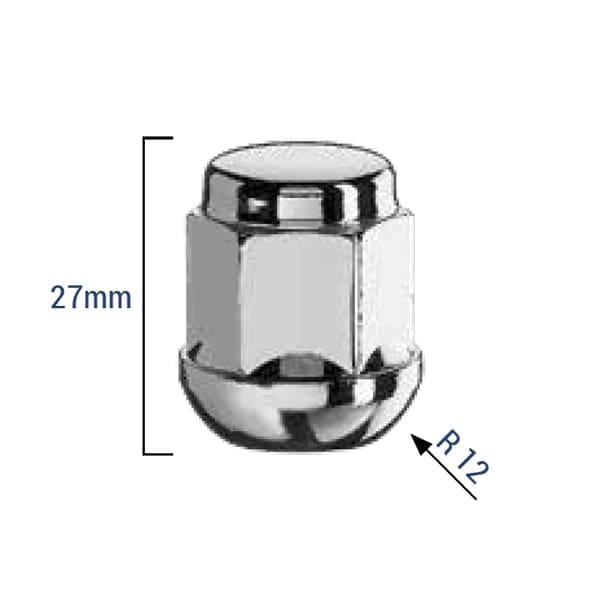 Bimecc Mutter M12x1.5 27mm - võti 19 - Raadius R12 - Silver (KINNINE)