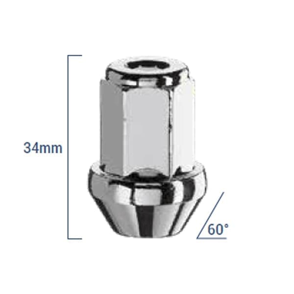 Bimecc Mutter M12x1.5 34mm - võti 19 - 60° koonus - Silver (KINNINE)
