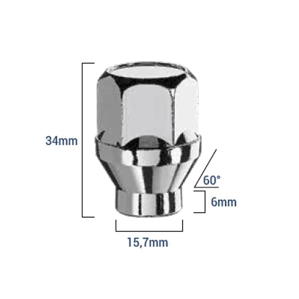 Bimecc Mutter Hülsiga M14x1.5 34mm - võti 21 - 60° koonus - Silver (KINNINE)