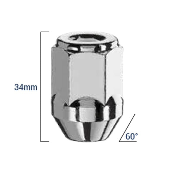 Bimecc Mutter M14x1.5 34mm - võti 21 - 60° koonus - Silver (KINNINE)