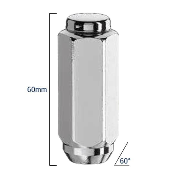 Bimecc Mutter M14x1.5 60mm - võti 22 - 60° koonus - Silver (KINNINE)