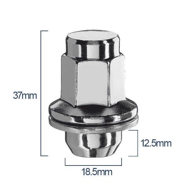 Bimecc Mutter M12x1.25 37mm - võti 21 - Flat (lapiku seibiga) - Silver (KINNINE)