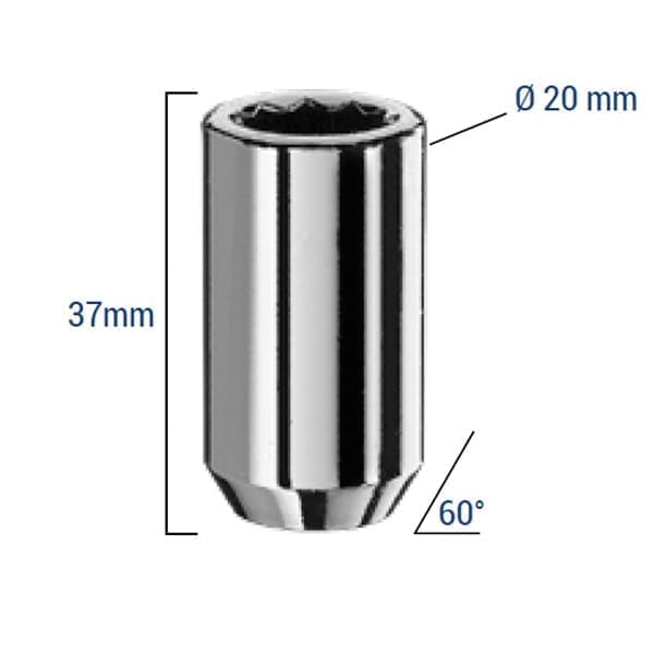 Bimecc Tuning Mutter 1/2-UNF 37mm - võti tähik (17) - 60° koonus - Silver