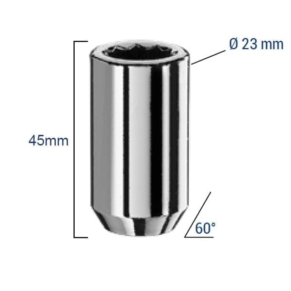 Bimecc Tuning Mutter M12x1.50 45mm - võti tähik (17) - 60° koonus - Silver